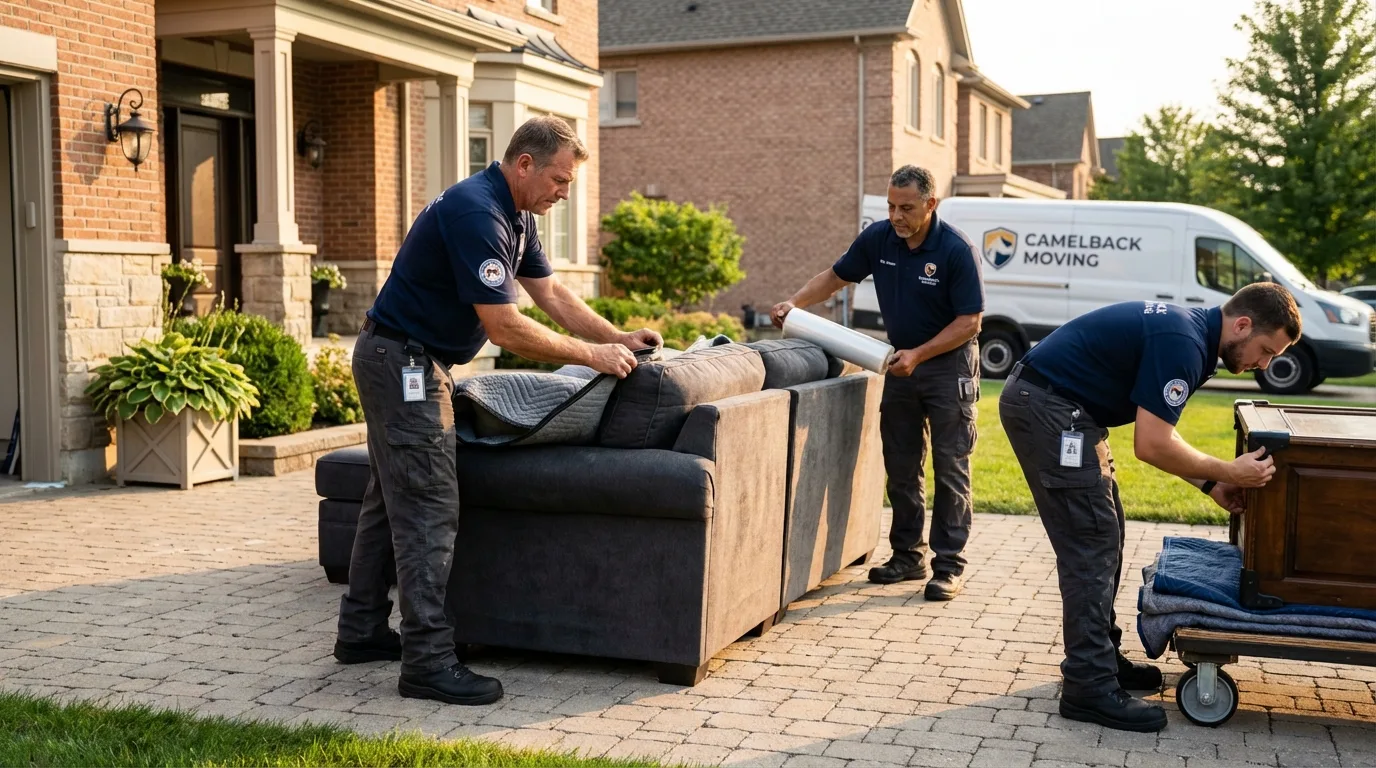 Large estate moving crew wrapping furniture in West Burlington, IA