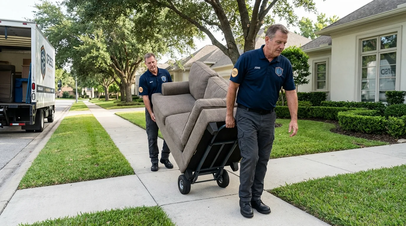 Local residential moving crew loading furniture in West Burlington, IA