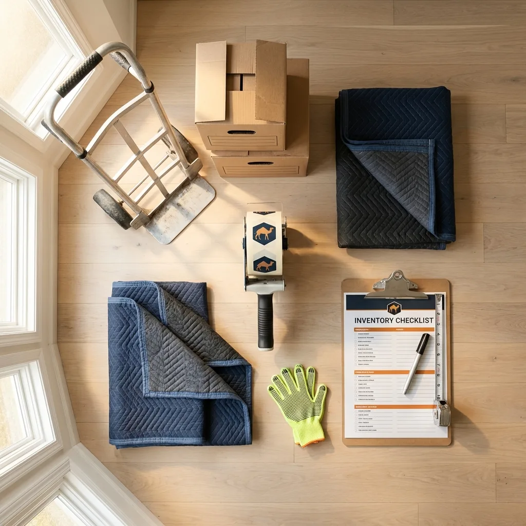Professional moving supplies and packing materials layout for West Burlington residential relocations
